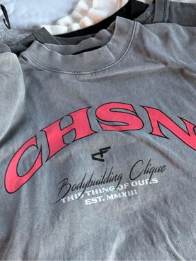 Gray Short Sleeve Graphic Tee with Pink Lettering